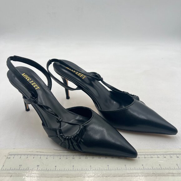 miss left Black High Heel Slingback Sandal Pointed Toe Slip on Prom Evening Shoe - Picture 4 of 8
